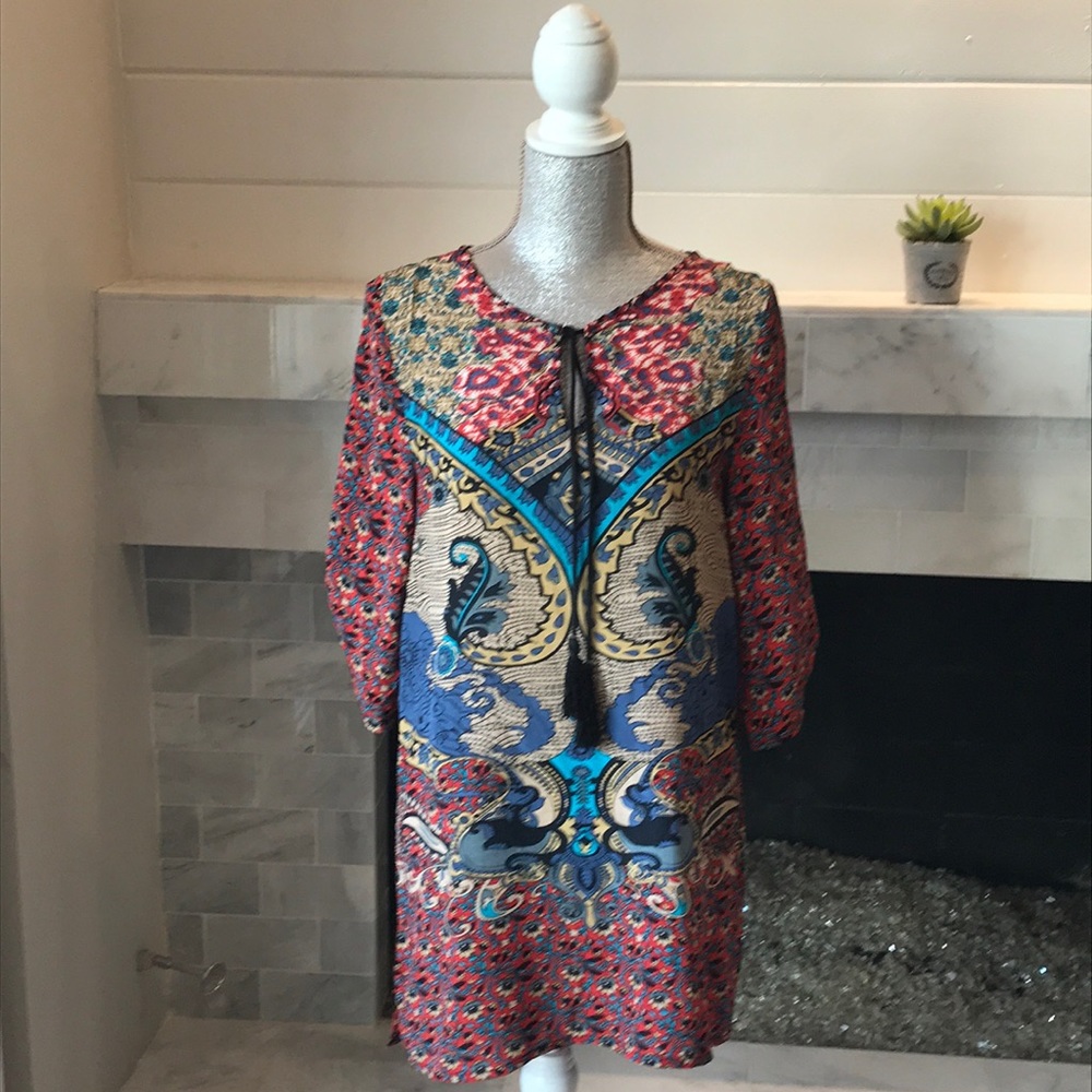 Tolani Silk Boho Floral Tunic EUC!